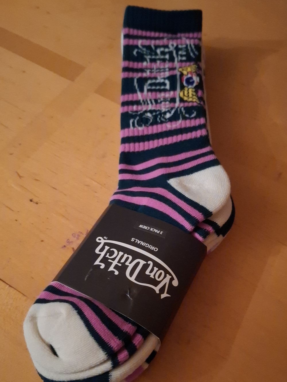 Von Dutch Black & Pink Striped Crew Socks with White Accents